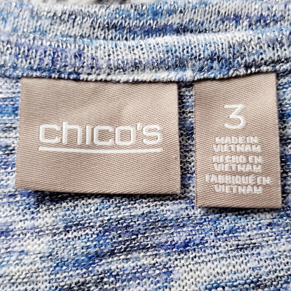 Chico's Sz 3/US‎ XL Blue Metallic Side Slit Pullover Top - Picture 7 of 13